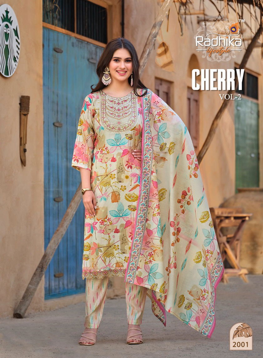 Cherry Vol 2 By Radhika Printed Embroidery Kurti With Bottom Dupatta Wholesale Market In Surat